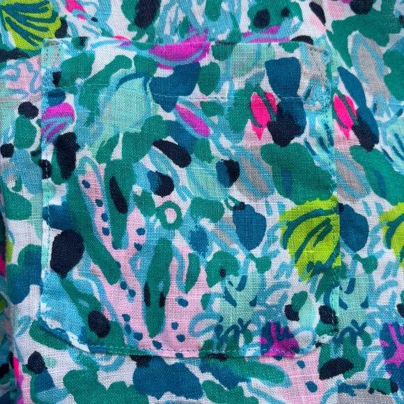 Lilly Pulitzer Sea View Linen Button Down Top In Multi Dive Bar, Size M - Picture 11 of 16